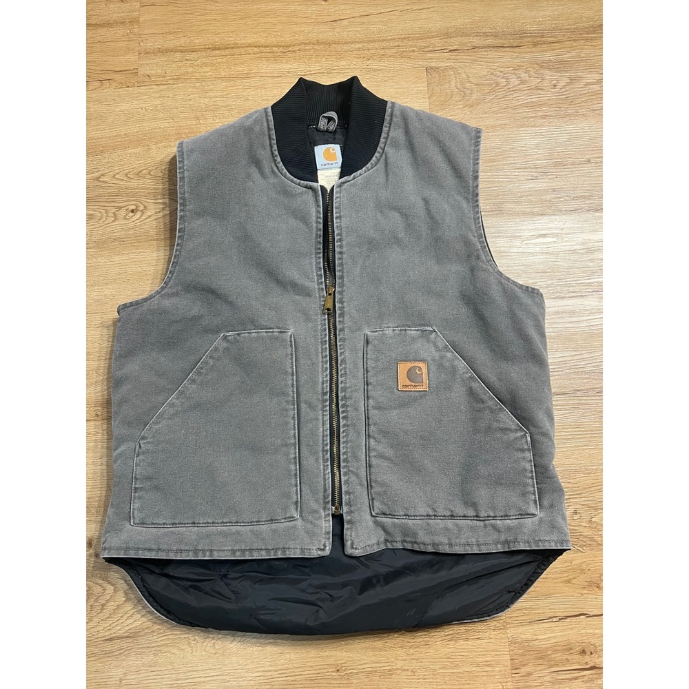 Vintage 1999 Carhartt V02 CMT Vest Mens L Gray Faded Arctic Quilt Lined USA